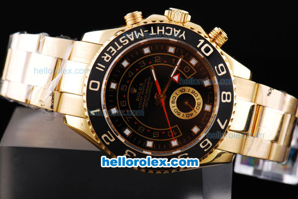 Rolex Yacht-Master II Oyster Perpetual Swiss ETA 2813 Automatic Full Gold with Black Bezel and Black Dial - Click Image to Close